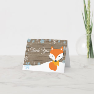 Rustic Winter Fox Snowflake Blue Thank You Card