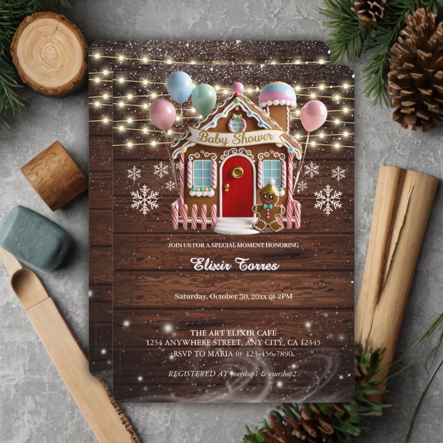 Rustic Winter Gingerbread House Baby Shower Invitation (Creator Uploaded)