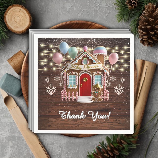 Rustic Winter Gingerbread House Baby Shower Napkin (Creator Uploaded)