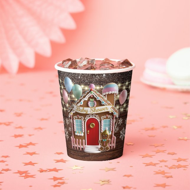 Rustic Winter Gingerbread House Baby Shower Paper Cups (Insitu)