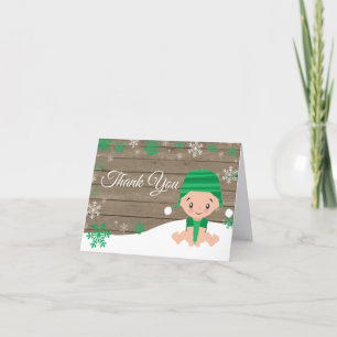 Rustic Winter Green Snowflake Baby Thank You Card