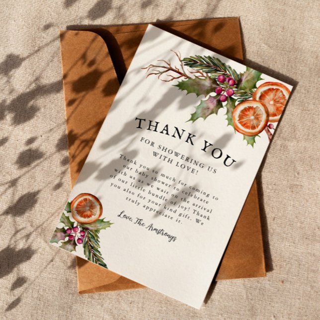Rustic Winter Greenery Baby Shower  Thank You Card (Creator Uploaded)