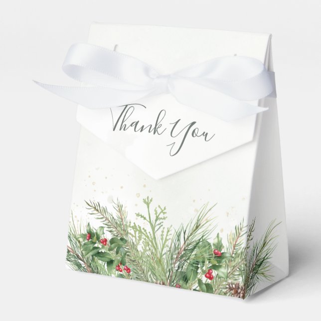 Rustic Winter Greenery Berries Pine Cone Wedding Favour Box (Front Side)