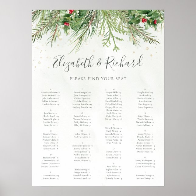 Rustic Winter Greenery Berries Pine Cone Wedding Poster (Front)