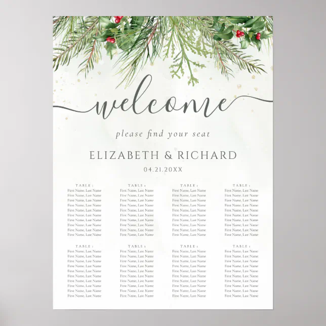 Rustic Winter Greenery Berries Pine Cone Wedding Poster | Zazzle
