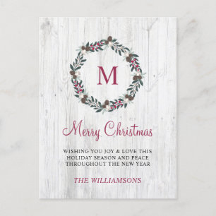 Rustic Winter Greenery Berry Wreath Christmas Wood Holiday Postcard