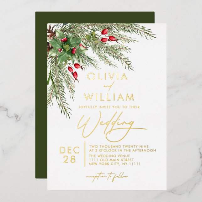 Rustic Winter Greenery Christmas Holiday Wedding (Front/Back)