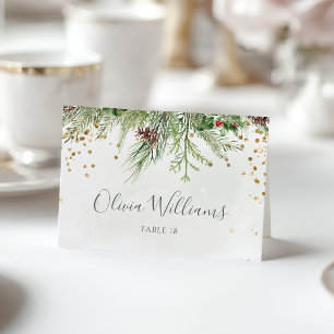 Rustic Winter Greenery Glitter Wedding Place Card