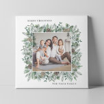 Rustic Winter Greenery Holiday Family Photo Wreath Canvas Print<br><div class="desc">Rustic elegant "Merry Christmas" holiday photo canvas wall art design features a square wreath of winter watercolor greenery framing a favourite family picture. Personalise with your choice of greeting and your family's last name.</div>