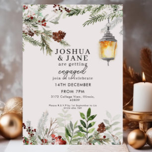 Rustic Winter Greenery Lantern Engagement Party  Invitation