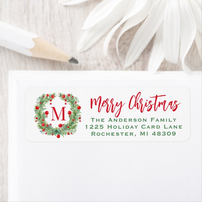 Rustic Winter Greenery Monogram Berry Wreath (Insitu)