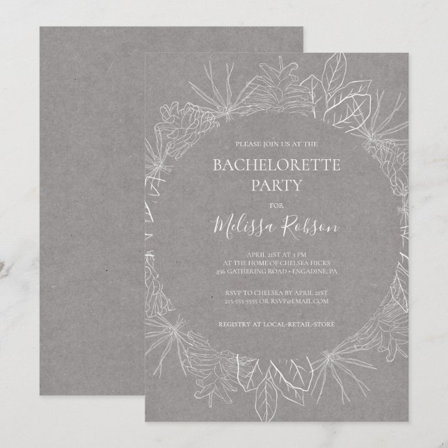 Rustic Winter | Grey Bachelorette Party Invitation (Front/Back)