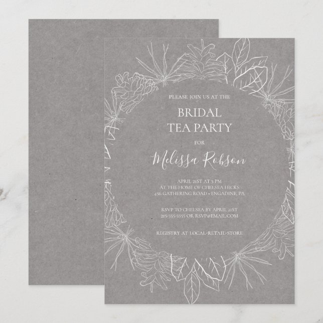 Rustic Winter | Grey Bridal Tea Party Invitation (Front/Back)