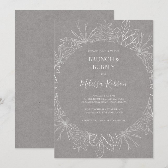 Rustic Winter | Grey Brunch and Bubbly Shower Invitation (Front/Back)