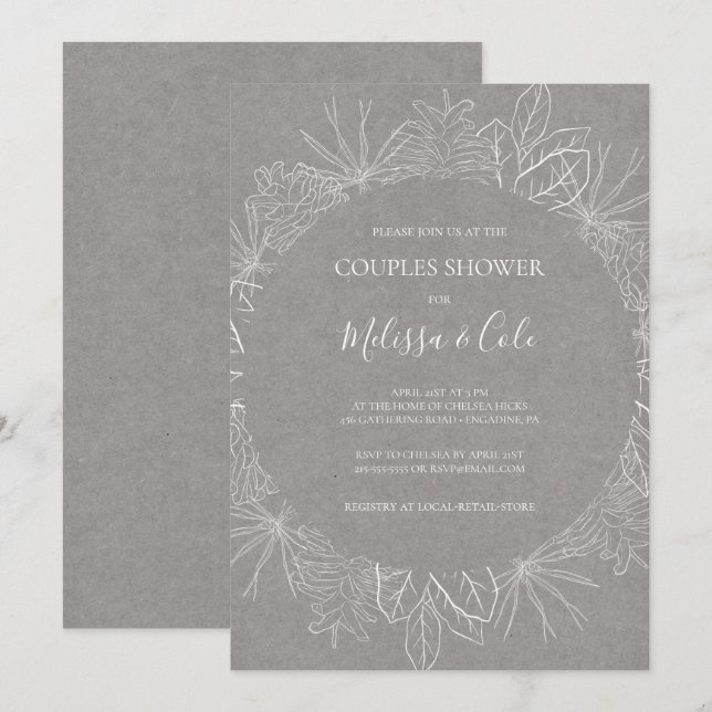 Rustic Winter | Grey Couples Shower Invitation (Front/Back)