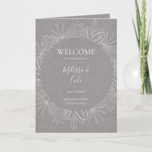 Rustic Winter | Grey Folded Wedding Program Programme (Front)