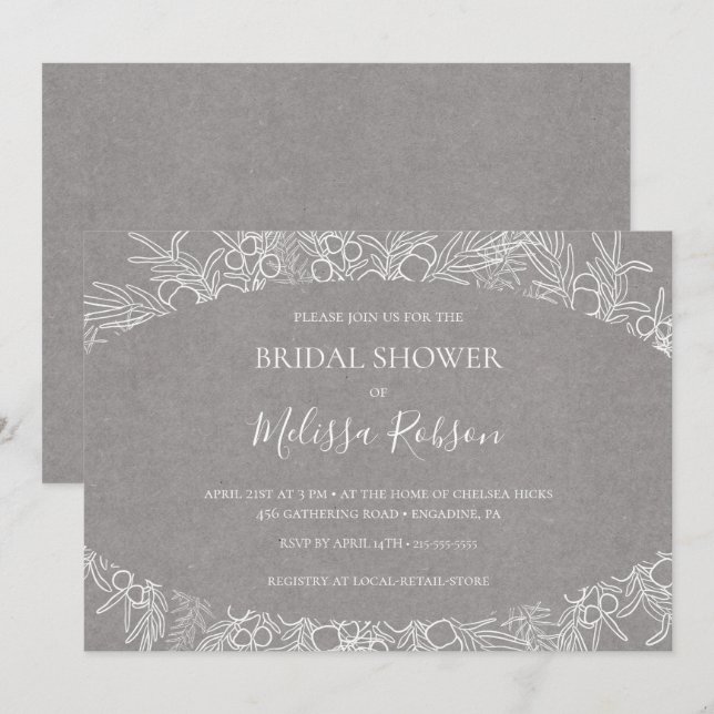 Rustic Winter | Grey Horizontal Bridal Shower Invitation (Front/Back)
