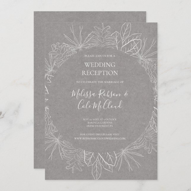 Rustic Winter | Grey Wedding Reception Invitation (Front/Back)