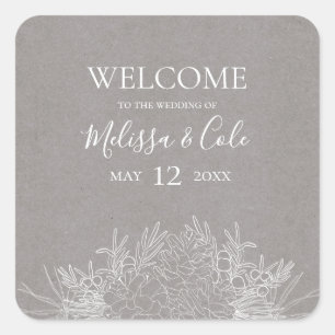 Rustic Winter   Grey Wedding Welcome Square Sticker