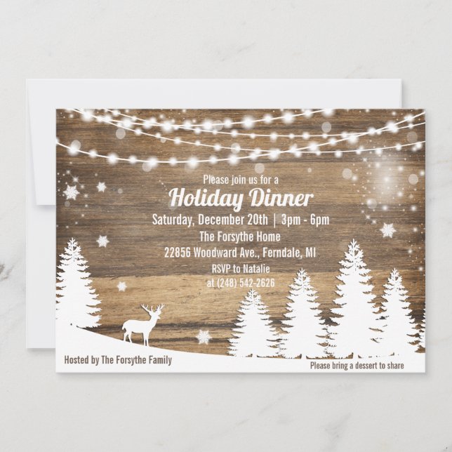 Rustic Winter Holiday Christmas Dinner Invitation (Front)