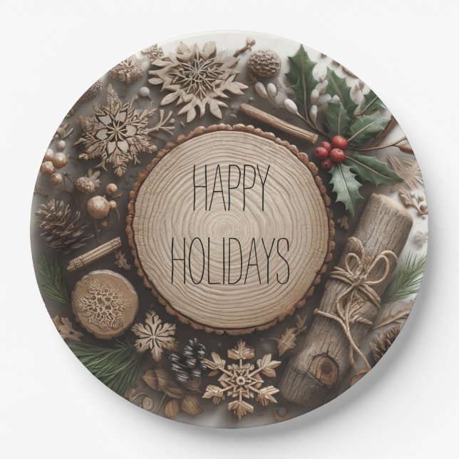Rustic Winter Holiday Country Christmas  Paper Plate (Front)