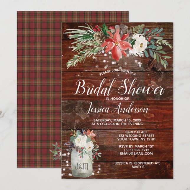 Rustic Winter Holiday Lights Floral Bridal Shower Invitation (Front/Back)