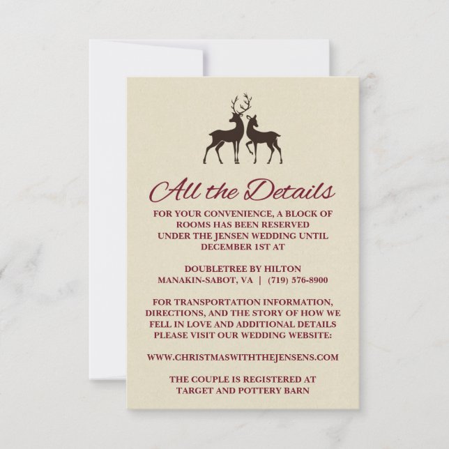 Rustic Winter Holiday Pine Wedding Detail Card (Front)