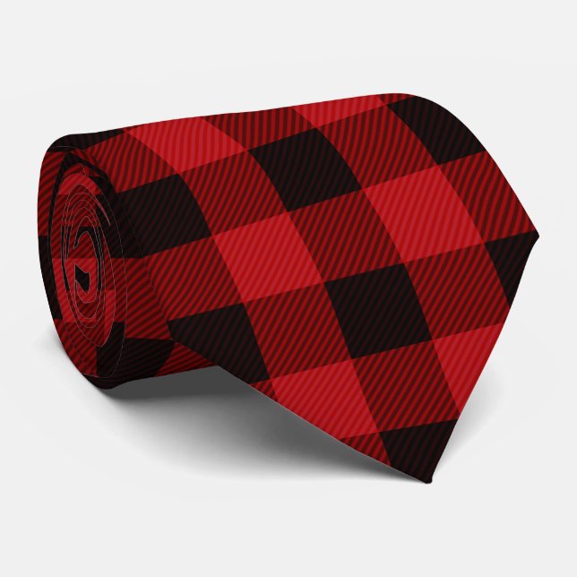 rustic winter holiday red black buffalo plaid tie (Rolled)