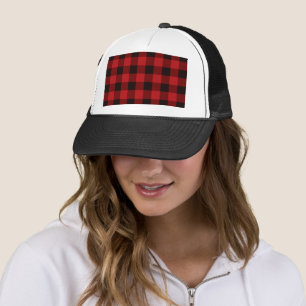 rustic winter holiday red black buffalo plaid trucker hat
