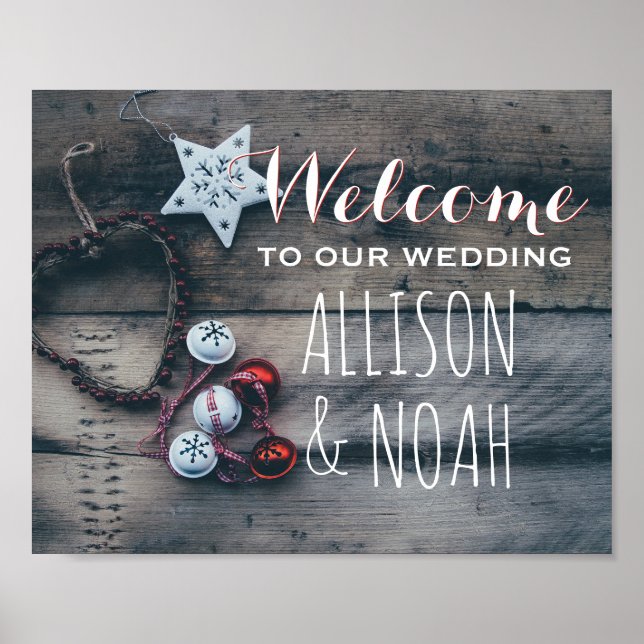 Rustic Winter Holiday Wedding Welcome Sign | Wood (Front)