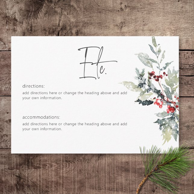 Rustic Winter Holly Berries & Snow Details Enclosure Card (Rustic Winter Holly Berries & Snow Wedding Details Card)