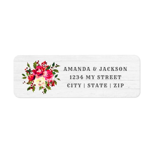 Rustic Winter Holly Floral Wedding Return Address (Front)