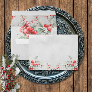 Rustic Winter Holly & Pine Wedding Invitation Envelope