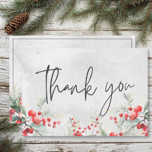 Rustic Winter Holly & Pine Wedding Thank You Card