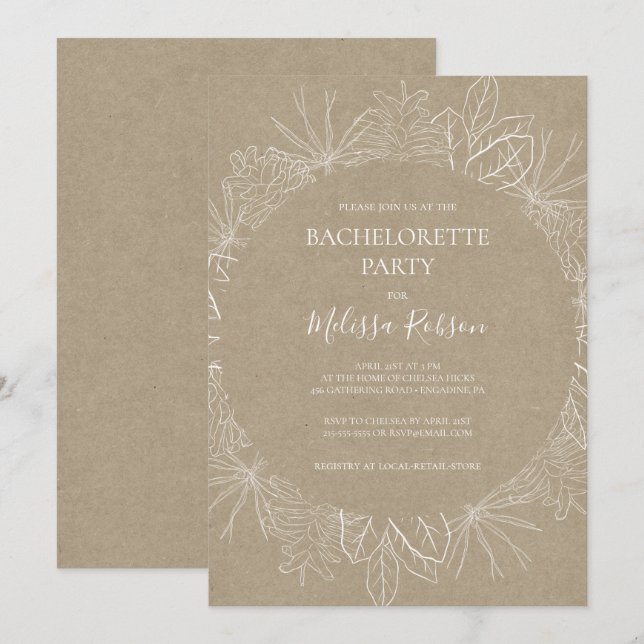 Rustic Winter | Kraft Bachelorette Party Invitation (Front/Back)