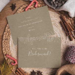 Rustic Winter   Kraft Bridesmaid Proposal Card