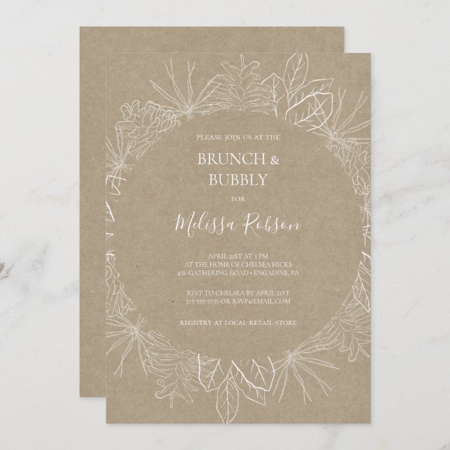 Rustic Winter | Kraft Brunch and Bubbly Shower Invitation (Front/Back)