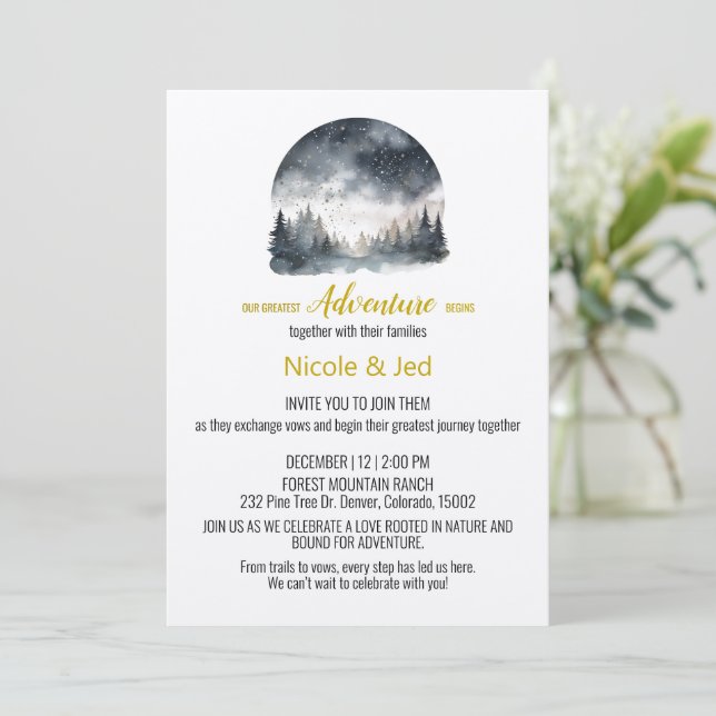 Rustic Winter Kraft Pine Trees Outdoor Wedding  Invitation (Standing Front)