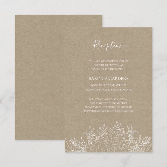 Rustic Winter | Kraft Wedding Reception Card (Front/Back)