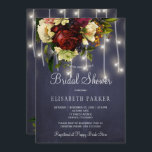 Rustic winter lights navy burgundy bridal shower invitation<br><div class="desc">Rustic winter wonderland bridal shower chic invitation with beautiful red burgundy and ivory cream flowers with green foliage,  strings of twinkle lights and a trendy handwritten typography script over a dark midnight navy blue chalkboard background.            Suitable for seasonal winter holidays Christmas floral themed,  mountains resort or farmhouse bridal parties.</div>