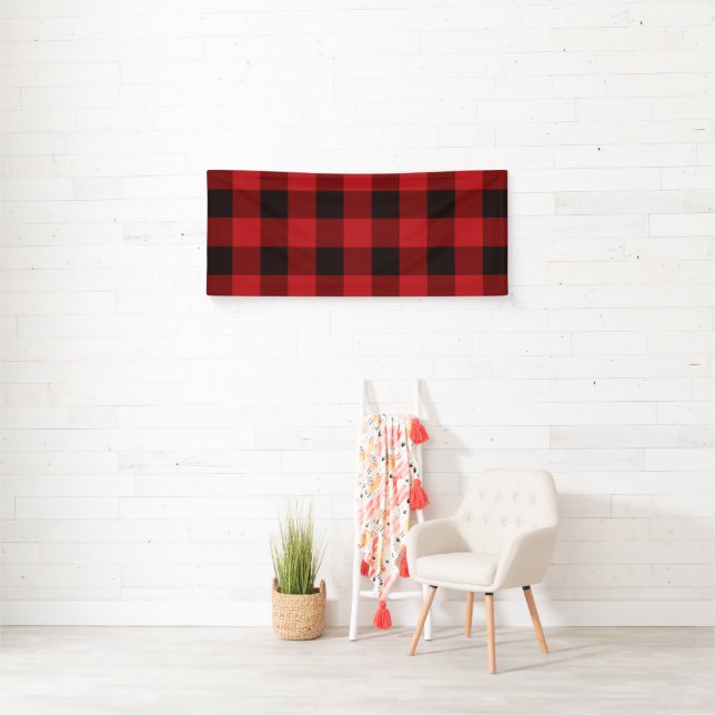 rustic winter lumberjack red buffalo plaid party banner (Insitu)