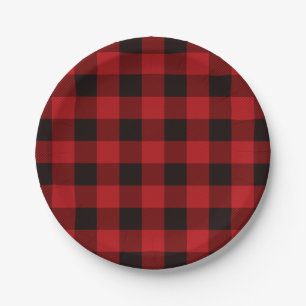 rustic winter lumberjack red buffalo plaid party paper plate