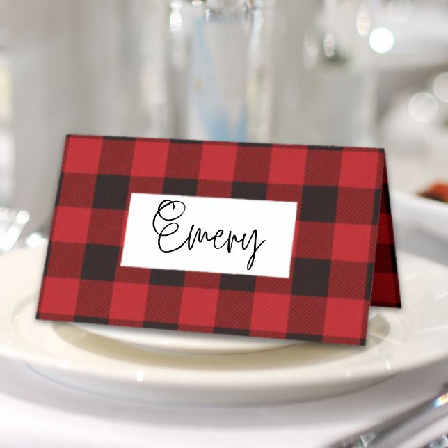rustic winter lumberjack red buffalo plaid party place card (rustic winter lumberjack red buffalo plaid party place card)