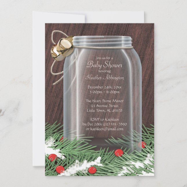 Rustic Winter Mason Jar Baby Shower Invitations (Front)