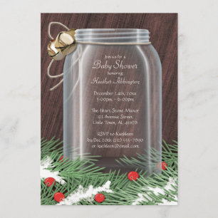 Rustic Winter Mason Jar Baby Shower Invitations