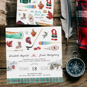 Rustic Winter Mountain   Camping Wedding Invitation