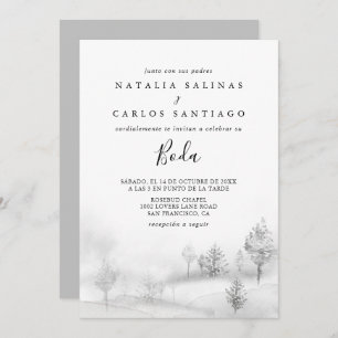 Rustic Winter Mountain Front and Back Boda Wedding Invitation