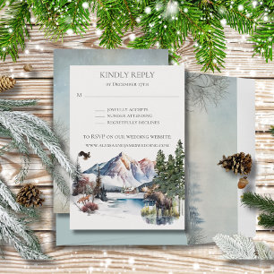 Rustic Winter Mountain Lodge RSVP Reply Invitation