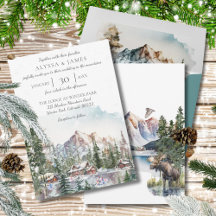 Rustic Winter Mountain Lodge Wedding Invitation
