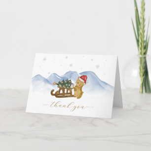 Rustic Winter Mountain Sleigh Bear Baby Shower Thank You Card